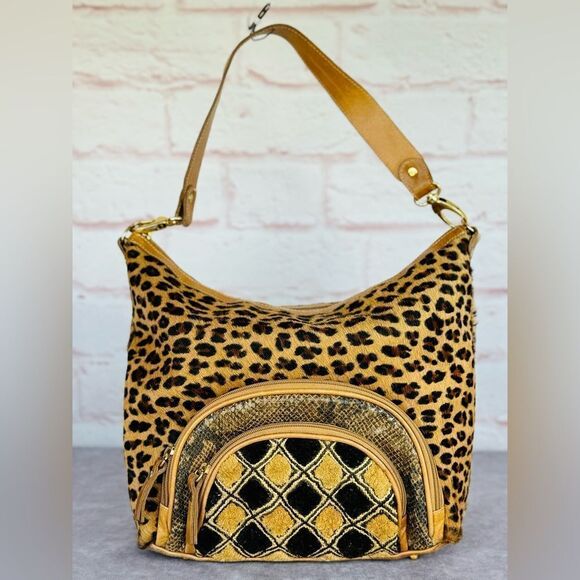 Clever Carriage Company Ponyhair Mixed Material Gorgeous Cheetah Print Hobo Bag - Picture 1 of 15